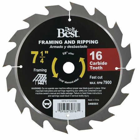 ALL-SOURCE 7-1/4 In. 16-Tooth Framing & Ripping Circular Saw Blade, Bulk 415460DB